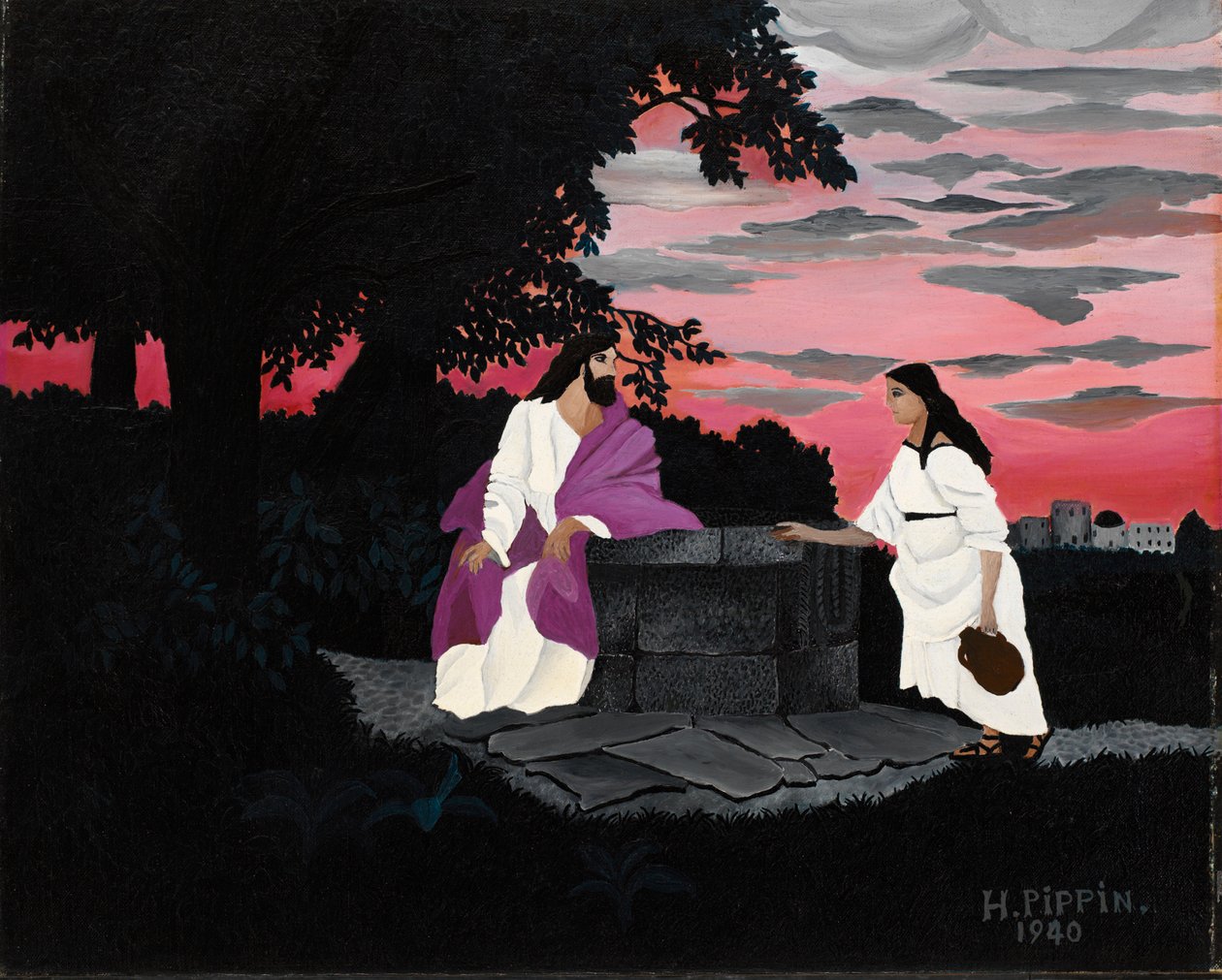 Christus en de vrouw van Samaria door Horace Pippin