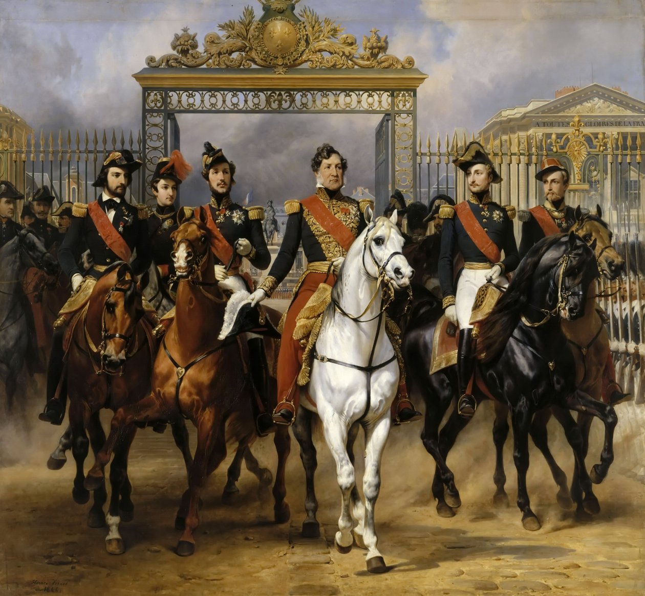 Louis Philippe en zijn zonen te paard bij dit vertrek Versailles van slot, 10 juni 1837 door Emile Jean Horace Vernet