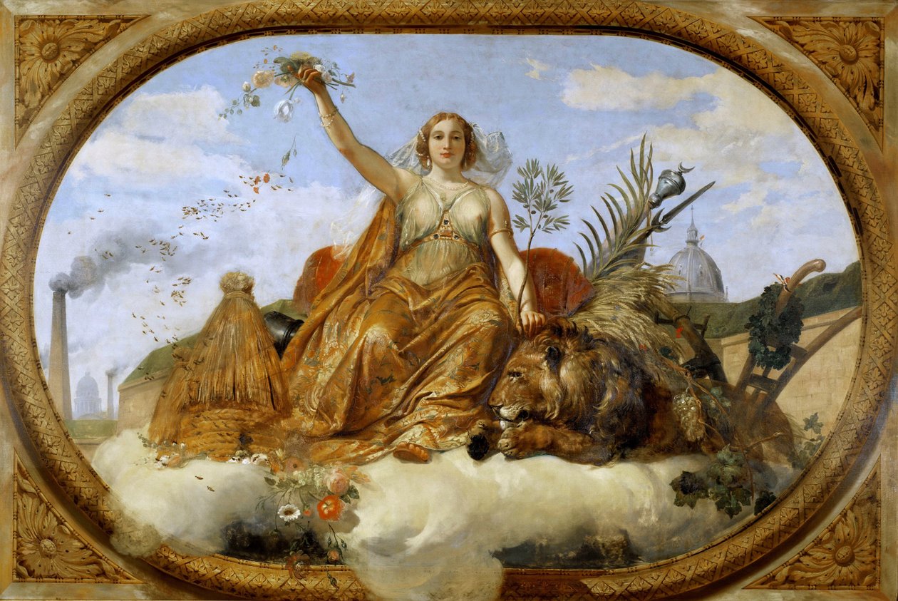 Vredesplafondschildering, Salle des Pas perdus door Emile Jean Horace Vernet