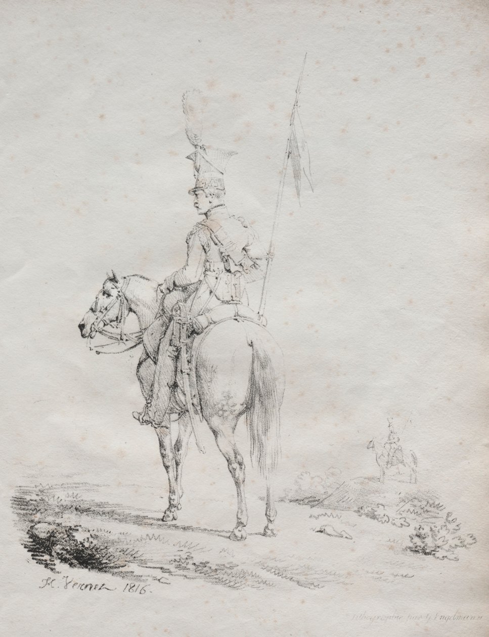 Receuil dessais lithographiques: Le Lancier en Vedette, 1816 door Emile Jean Horace Vernet