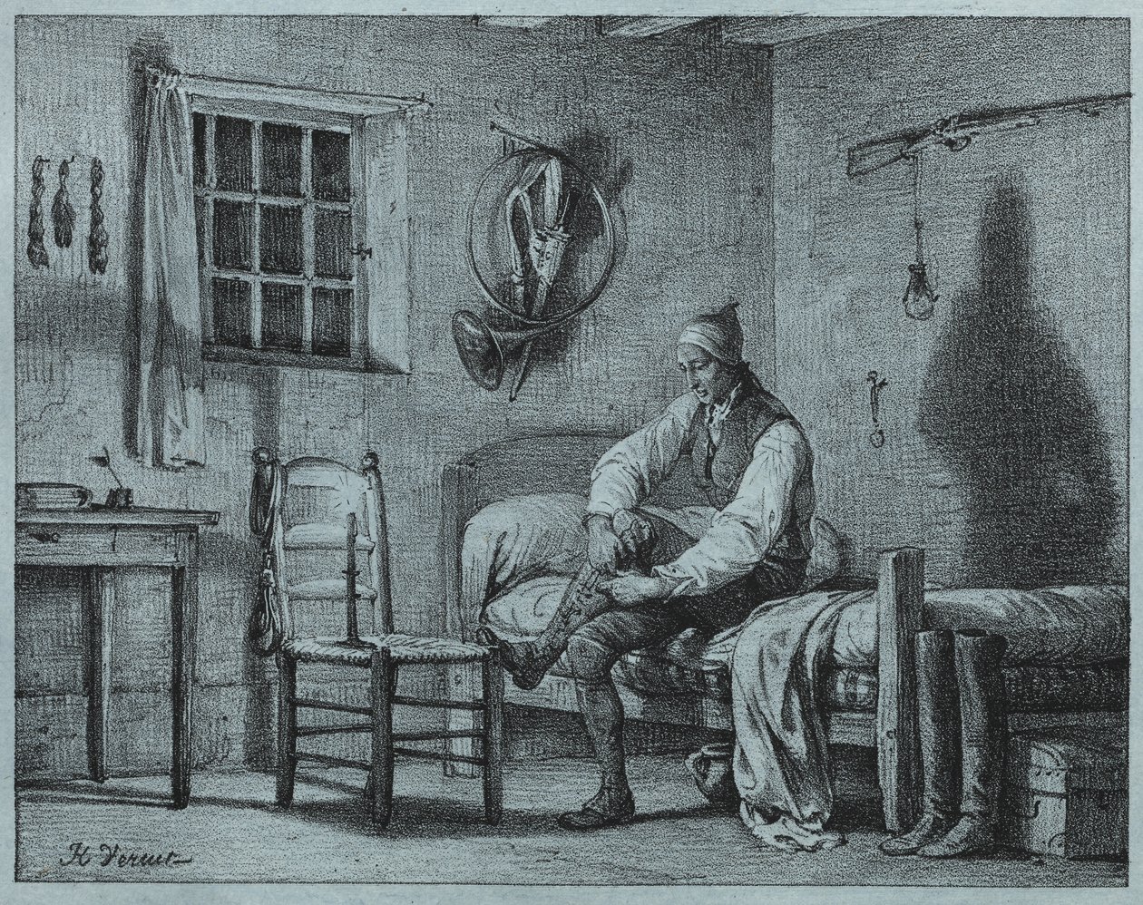 De Bediende van Limier Stijgt uit Bed door Emile Jean Horace Vernet
