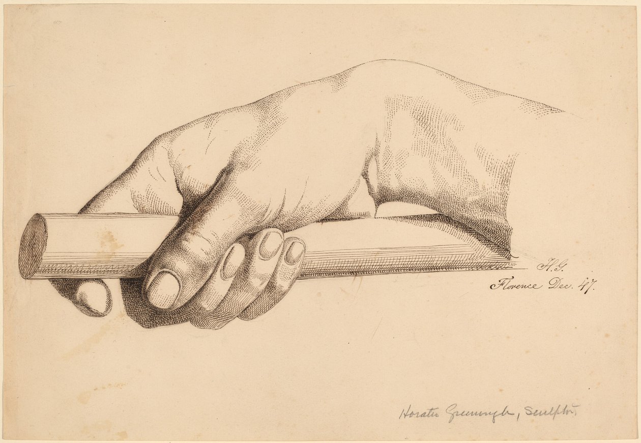 Rechterhand die een korte staaf vasthoudt door Horatio Greenough