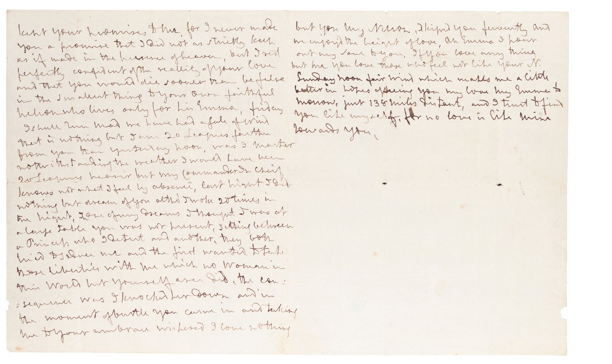 Handgeschreven brief aan Lady Hamilton, n.p. [Foudroyant op zee] door Horatio Nelson