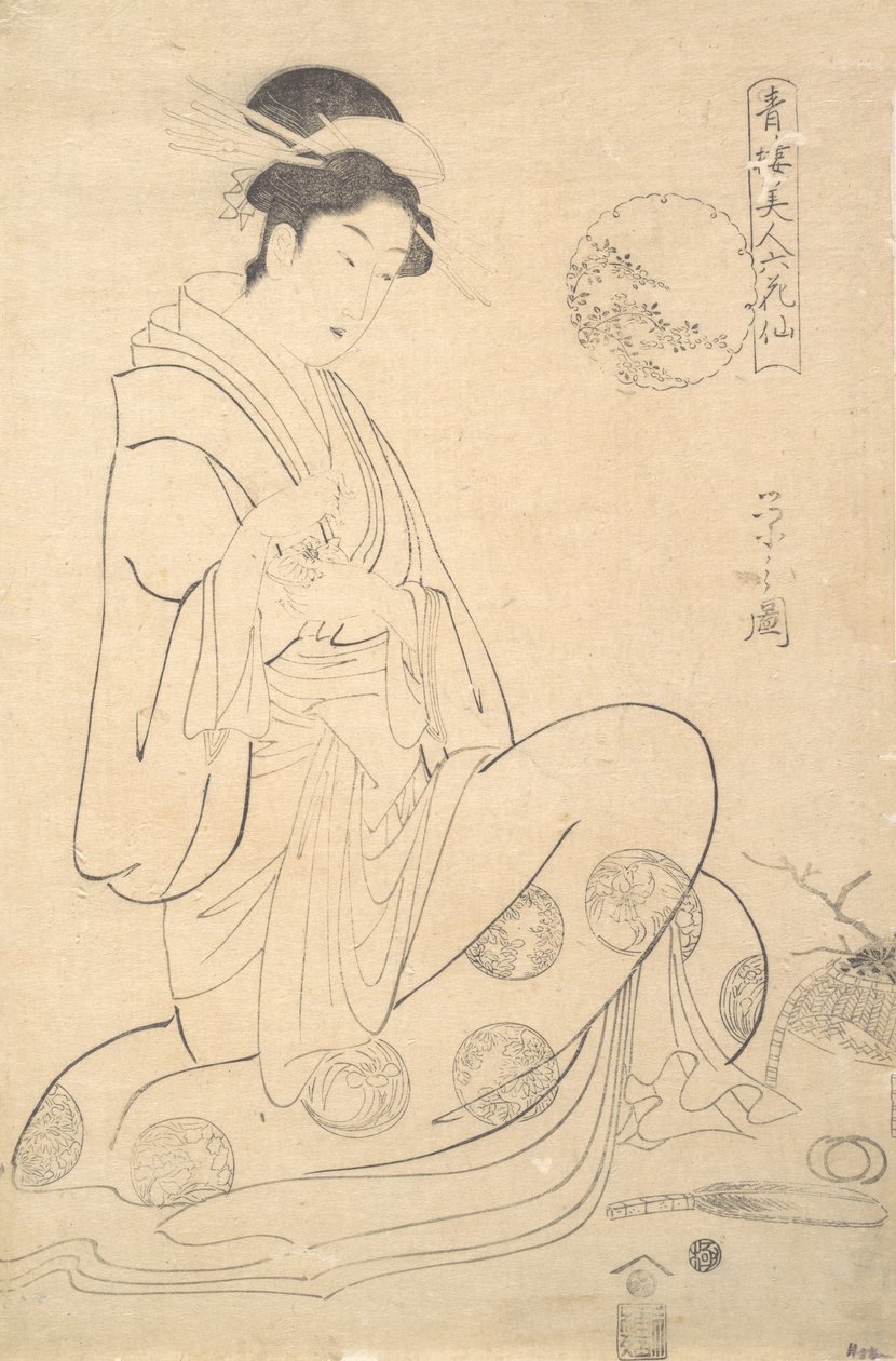 Konosato van Takeya zittend, met een wierookbrander door Hosoda Eishi