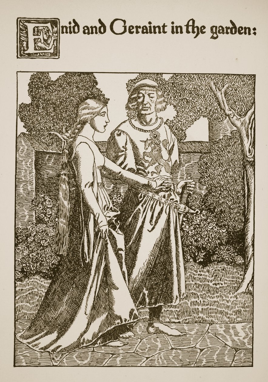 Enid en Geraint in de tuin, illustratie uit 