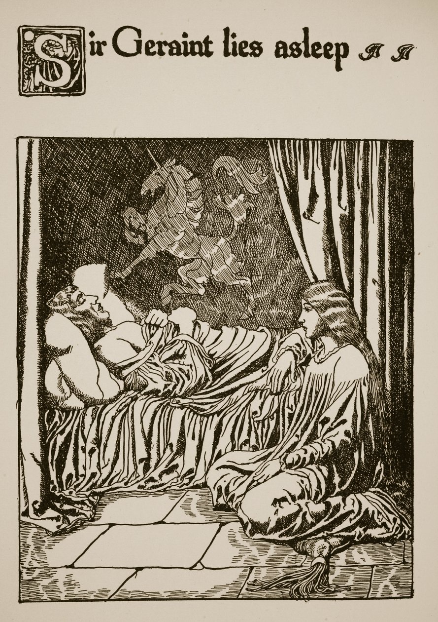 Sir Geraint ligt te slapen, illustratie uit 