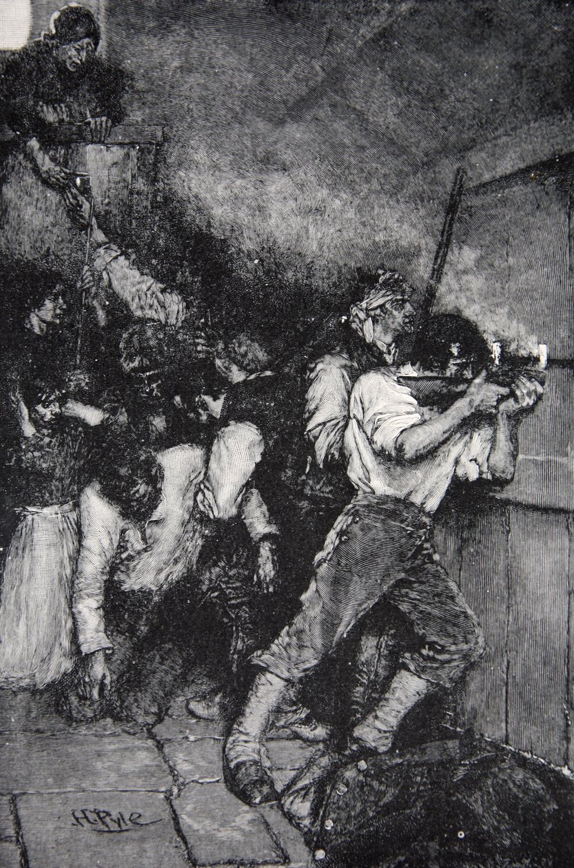 De verdediging van Fort Boonesborough, Kentucky in c.1795, gepubliceerd in Harper