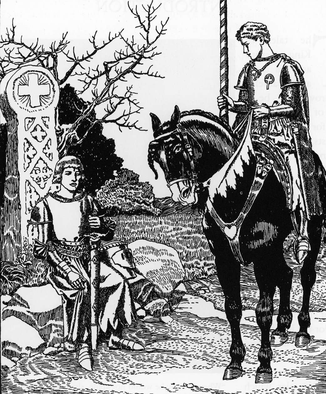Arthurlegende: Galahad ontmoet Melyas de Lyle Illustratie door Howard Pyle uit 