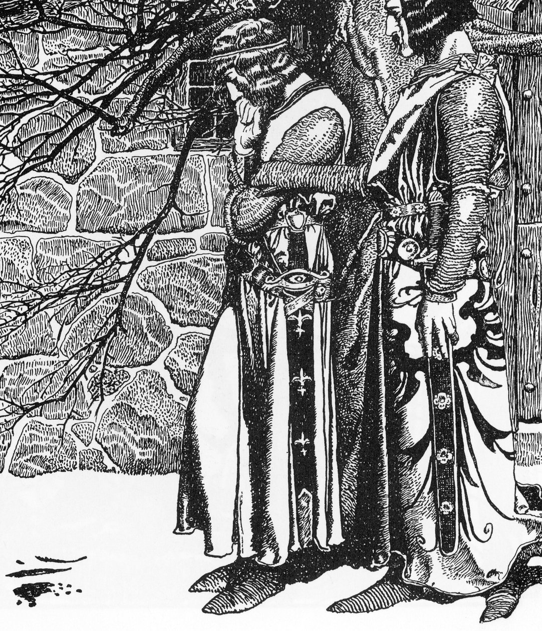 Arthuriaanse Legende: De ridder Kay en Perceval (Illustratie uit 