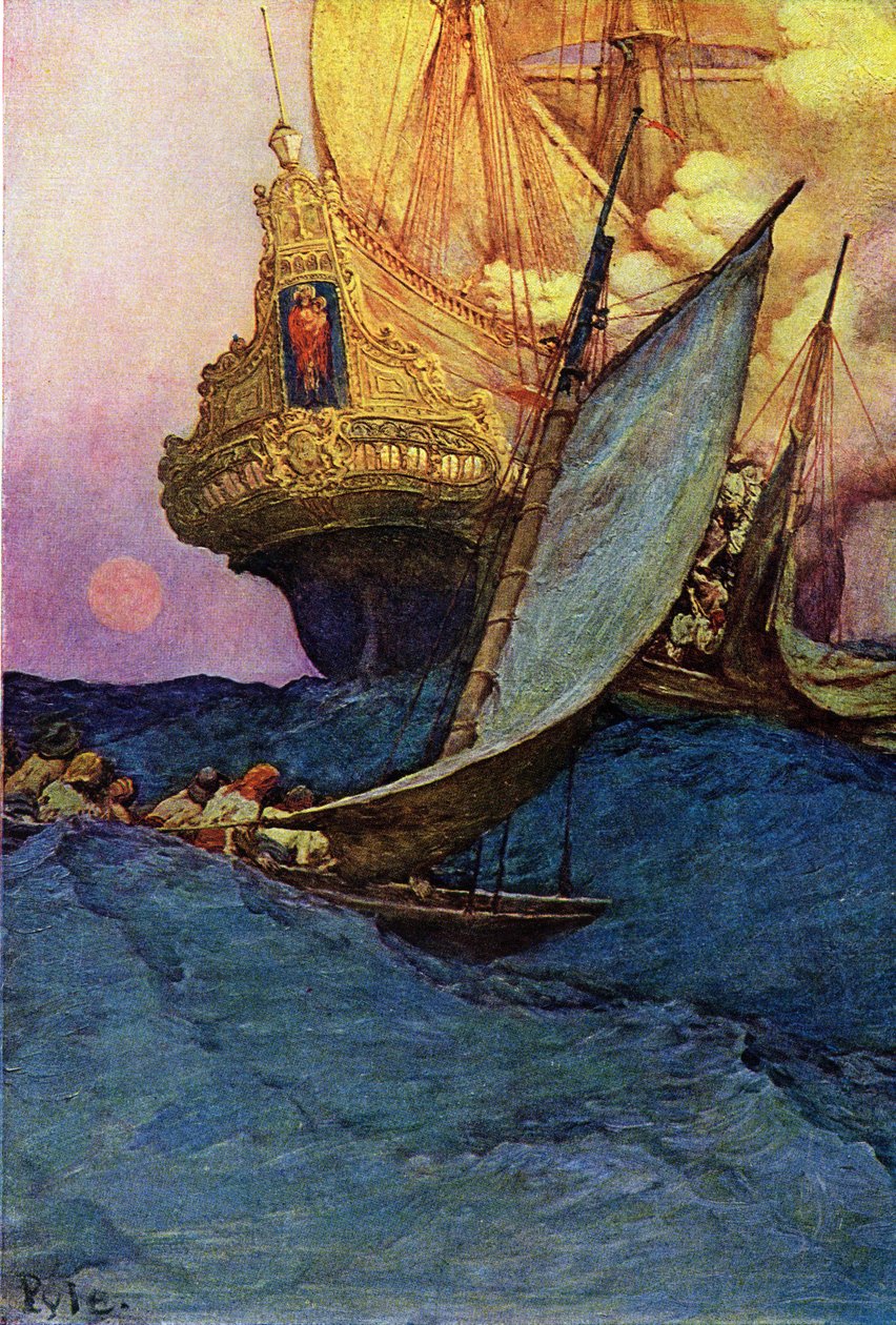 Aanval op een galei door piraten. 