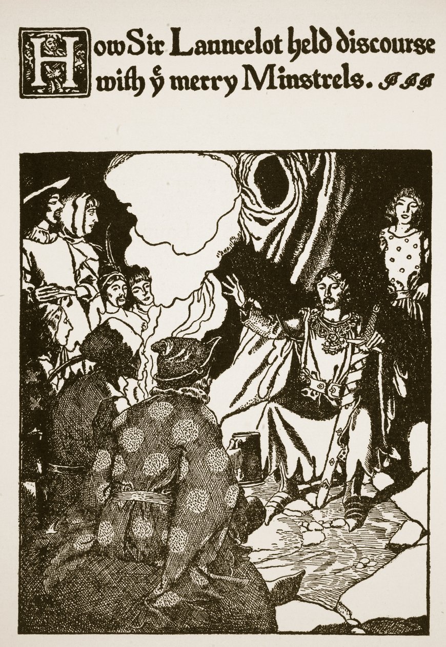 Hoe Sir Launcelot sprak met de vrolijke minstrelen, illustratie uit 