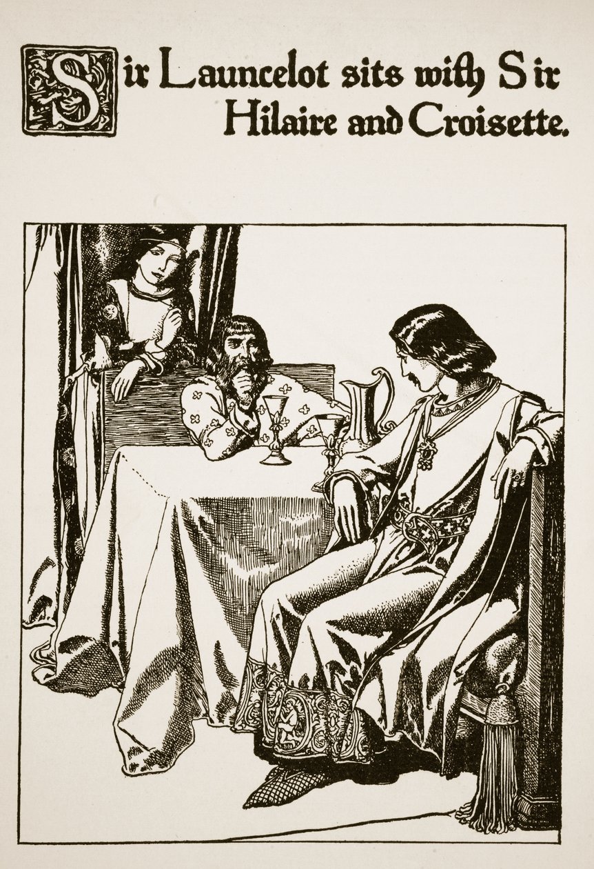 Sir Launcelot zit met Sir Hilaire en Croisette, illustratie uit 