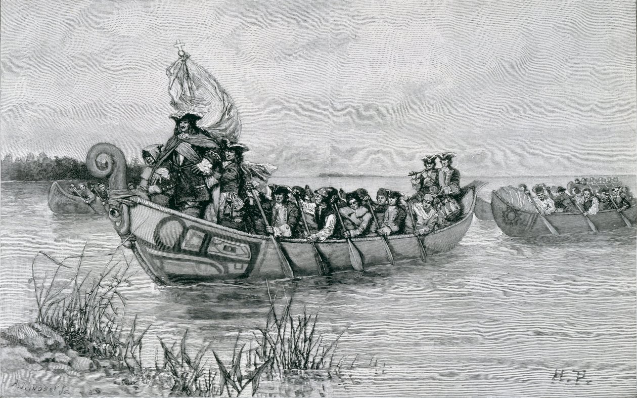 De landing van Cadillac, illustratie uit 