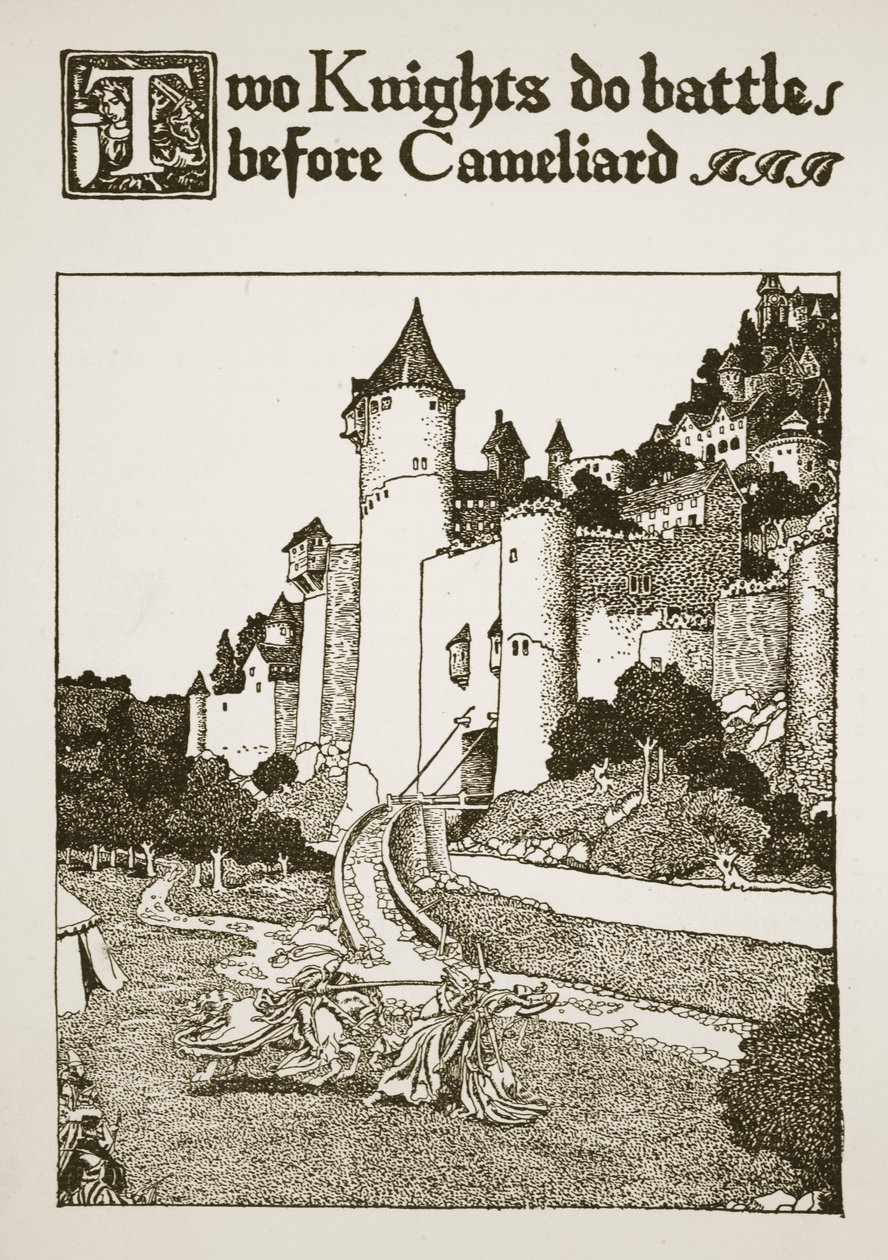 Twee ridders vechten voor Cameliard, illustratie uit 