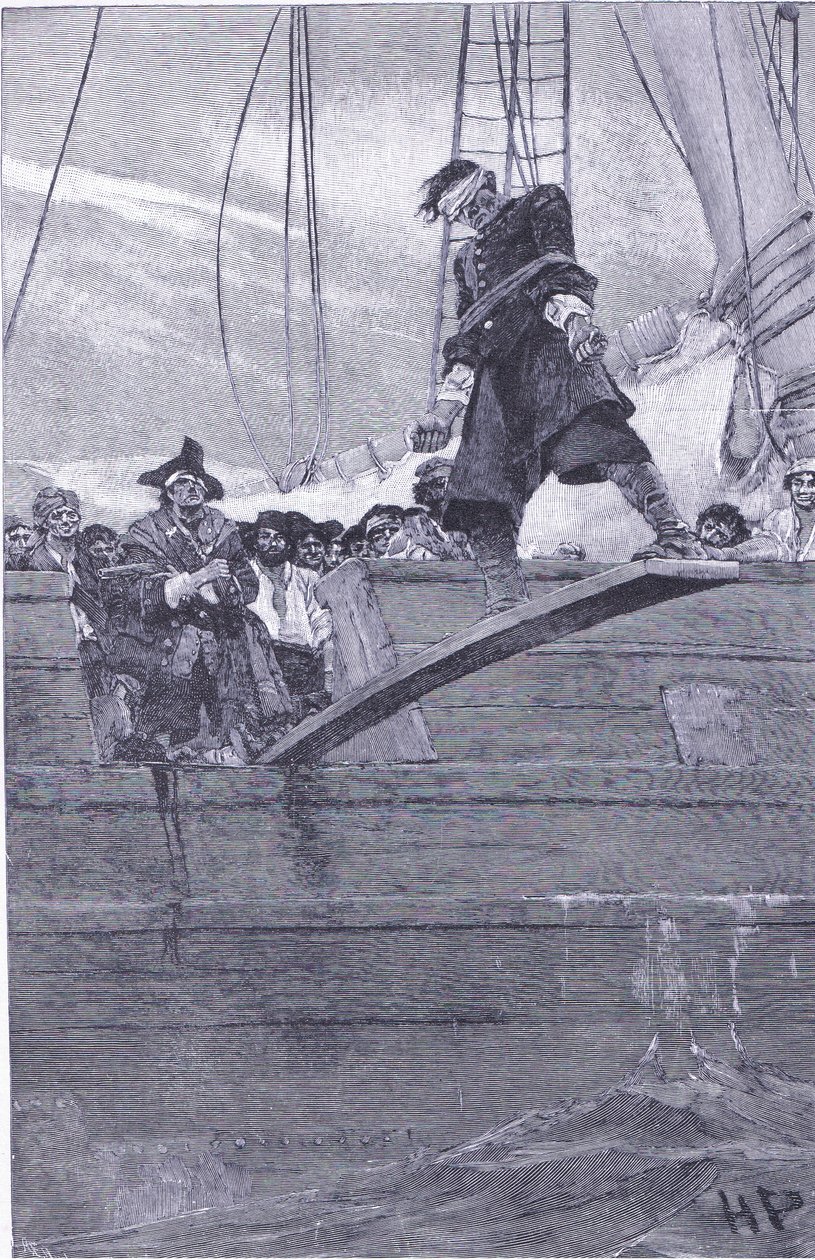 Over de plank lopen, uit Howard Pyles Book of Pirates gepubliceerd door Harper & Bros, 1921 door Howard Pyle