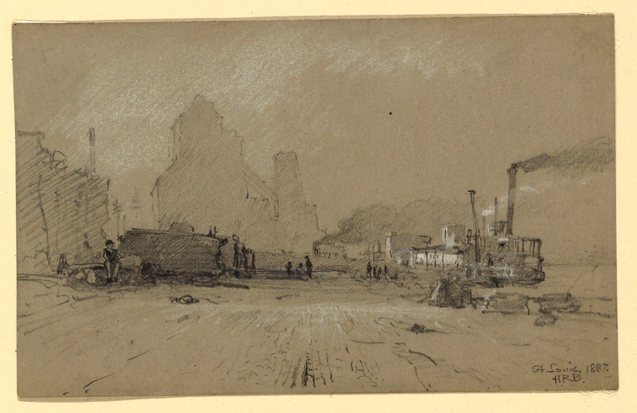Tekening, Aan de Mississippi in St. Louis, 1887 door Howard Russell Butler