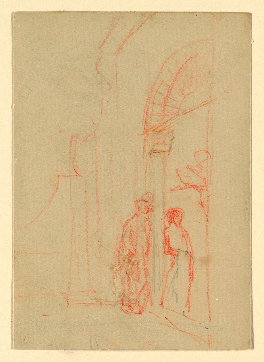 Tekening, Schets: Bij een poort, mogelijk 1888 door Howard Russell Butler