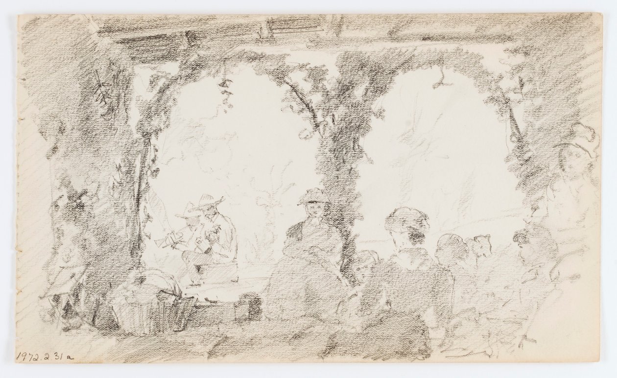 Zonder titel (Zittende figuren en muzikanten) door Howard Russell Butler