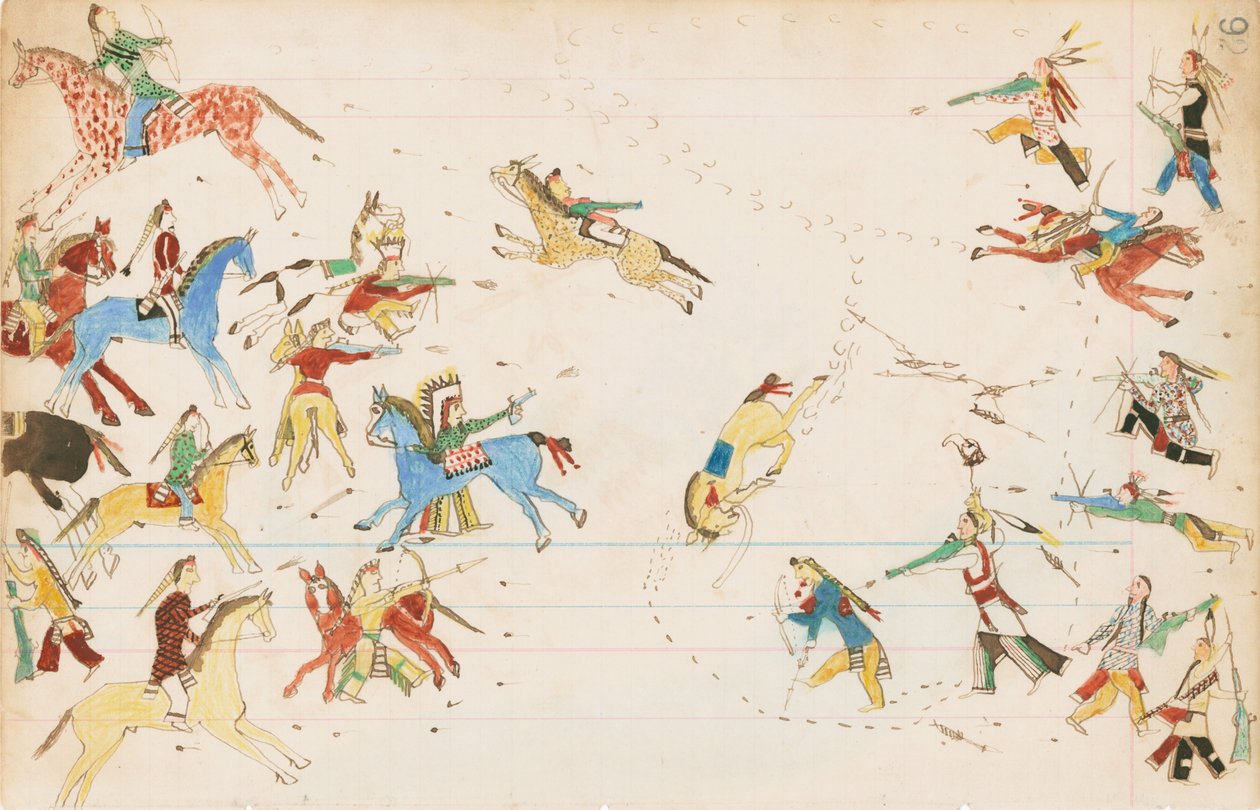 Een Gevecht Tussen de Crow en Cheyenne Stammen, 1874-75 door Howling Wolf