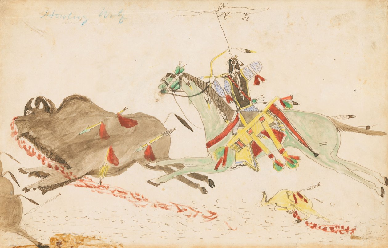 Huilende Wolf die Buffel Jaagt, 1874-75 door Howling Wolf