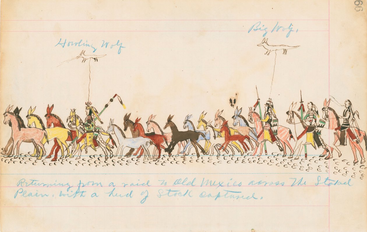 Terugkeer van een overval naar Oud-Mexico over de Staked Plains met een kudde gestolen vee, 1874-75 door Howling Wolf