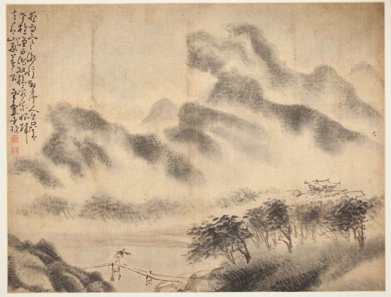 Landschappen en figuren: Landschap door Huang Shen