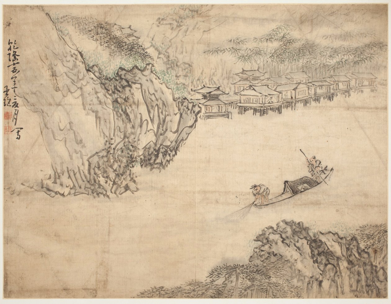 Landschappen en figuren: Landschap door Huang Shen