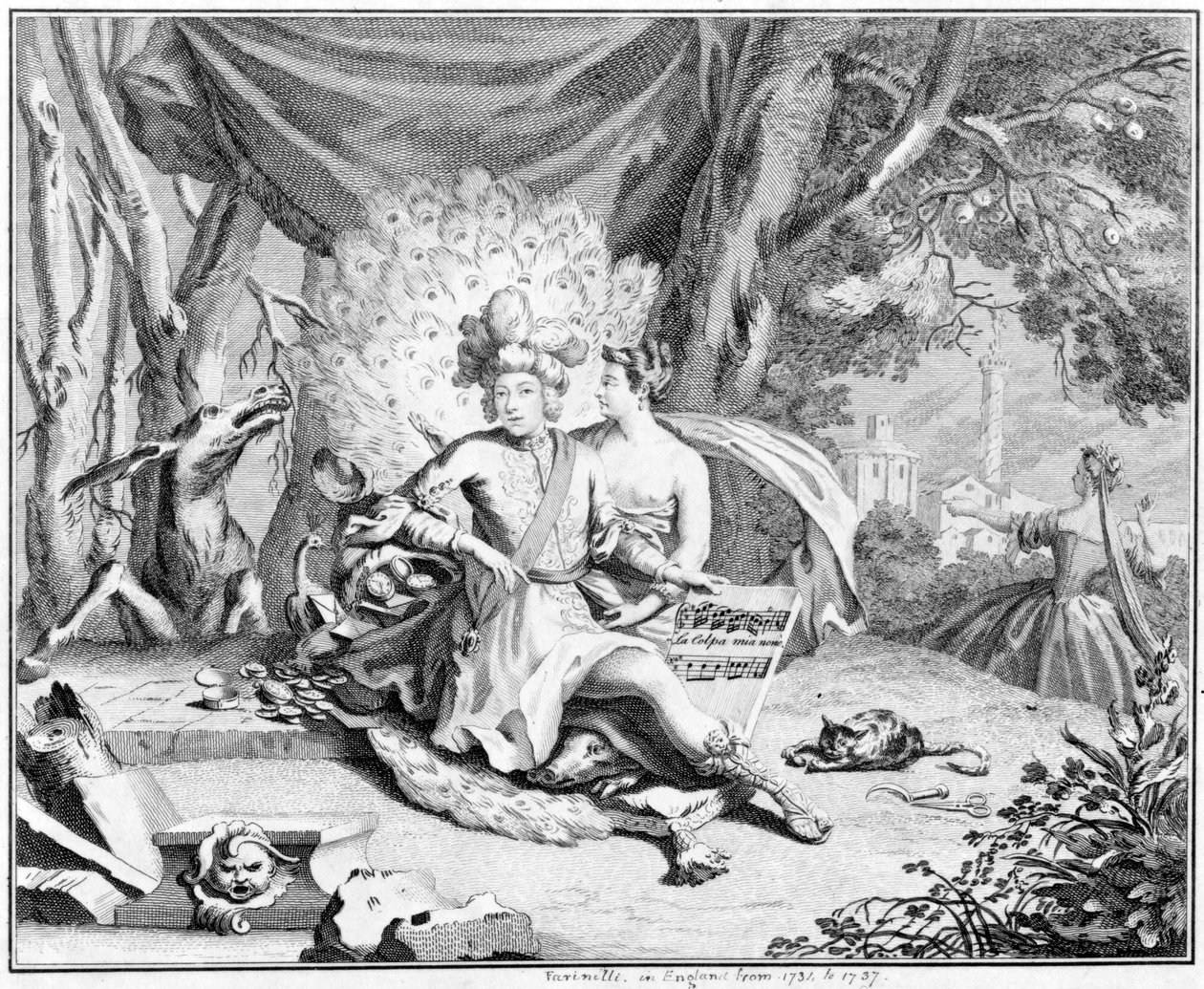 Satire op een castraatzanger, 1730-40 door Hubert Francois Gravelot