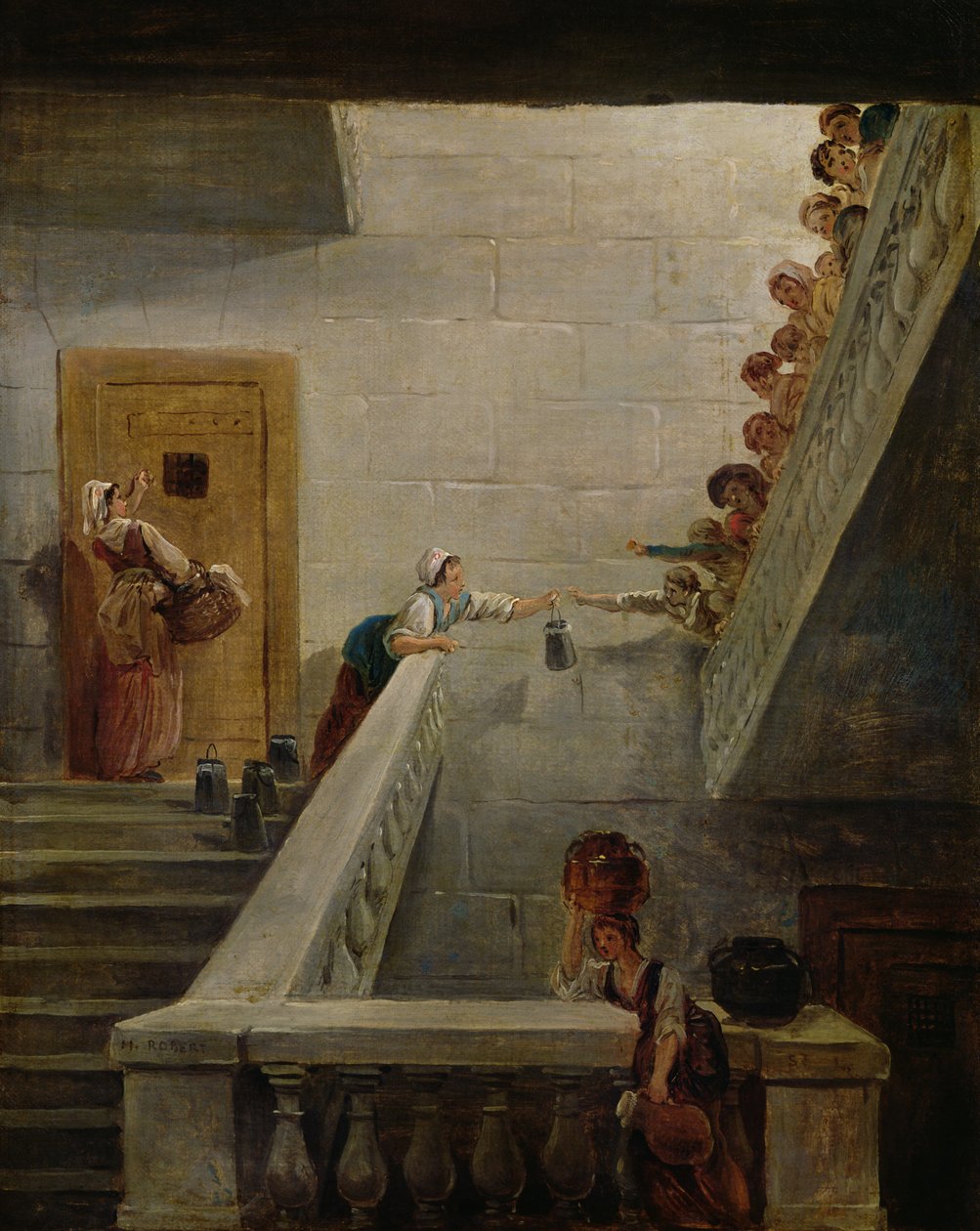 Melk uitdelen in de St. Lazare-gevangenis, 1794 door Hubert Robert