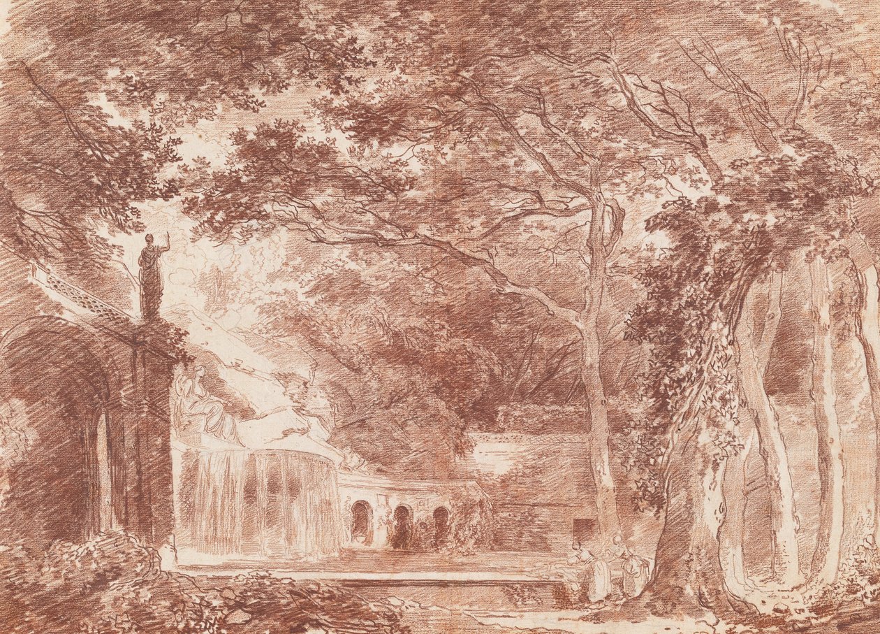 De ovale fontein in de tuinen van de Villa d