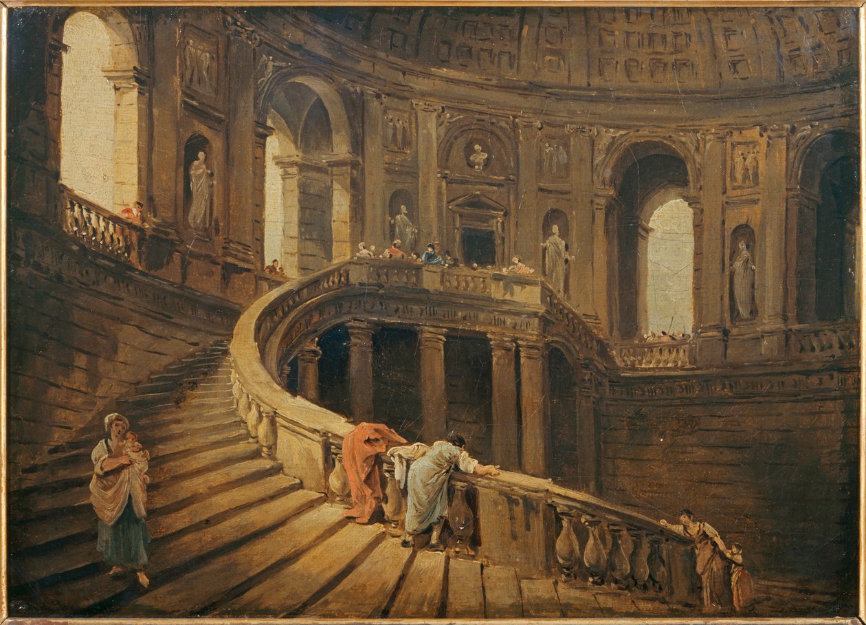 De wenteltrap van het Farnese paleis in Caprarola - De wenteltrap van het Farnese paleis in Caprarola ... door Hubert (circle of) Robert