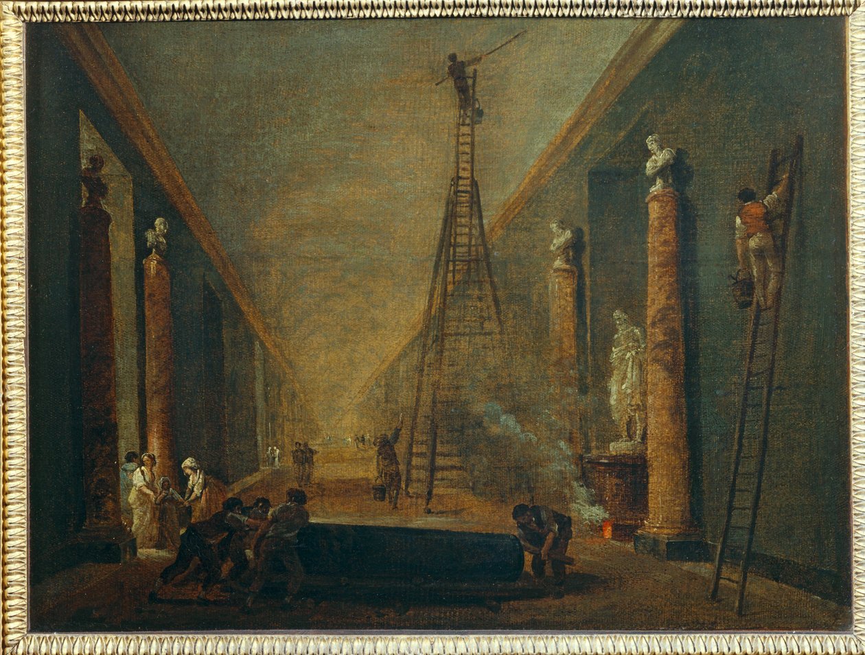 La Grande Galerie en cours de restauration - De Grote Galerij tijdens de restauratie ... door Hubert (circle of) Robert