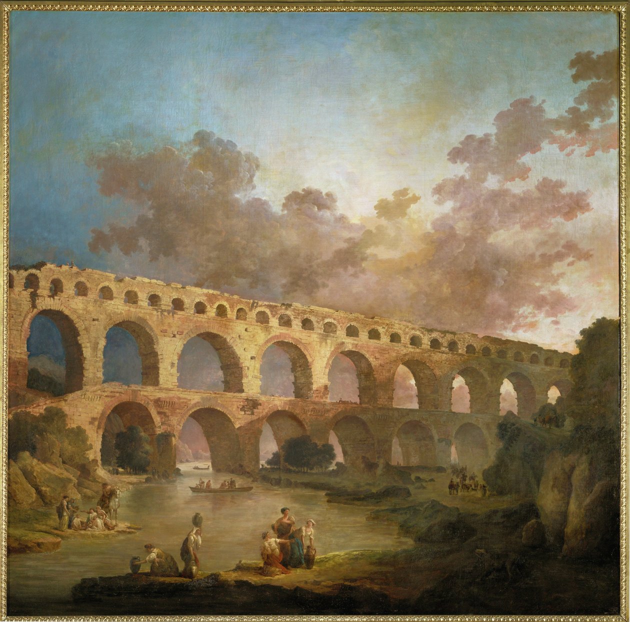 Pont du Gard. Het Romeinse aquaduct over de rivier de Gard ... door Hubert (circle of) Robert