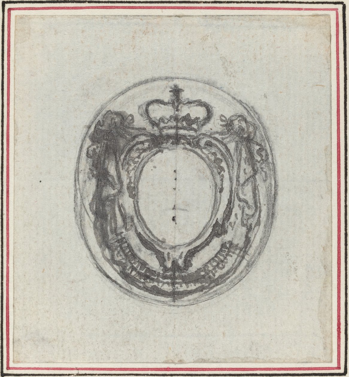 Wapenkartouche met Kroon en Guirlandes door Hubert Francois Gravelot