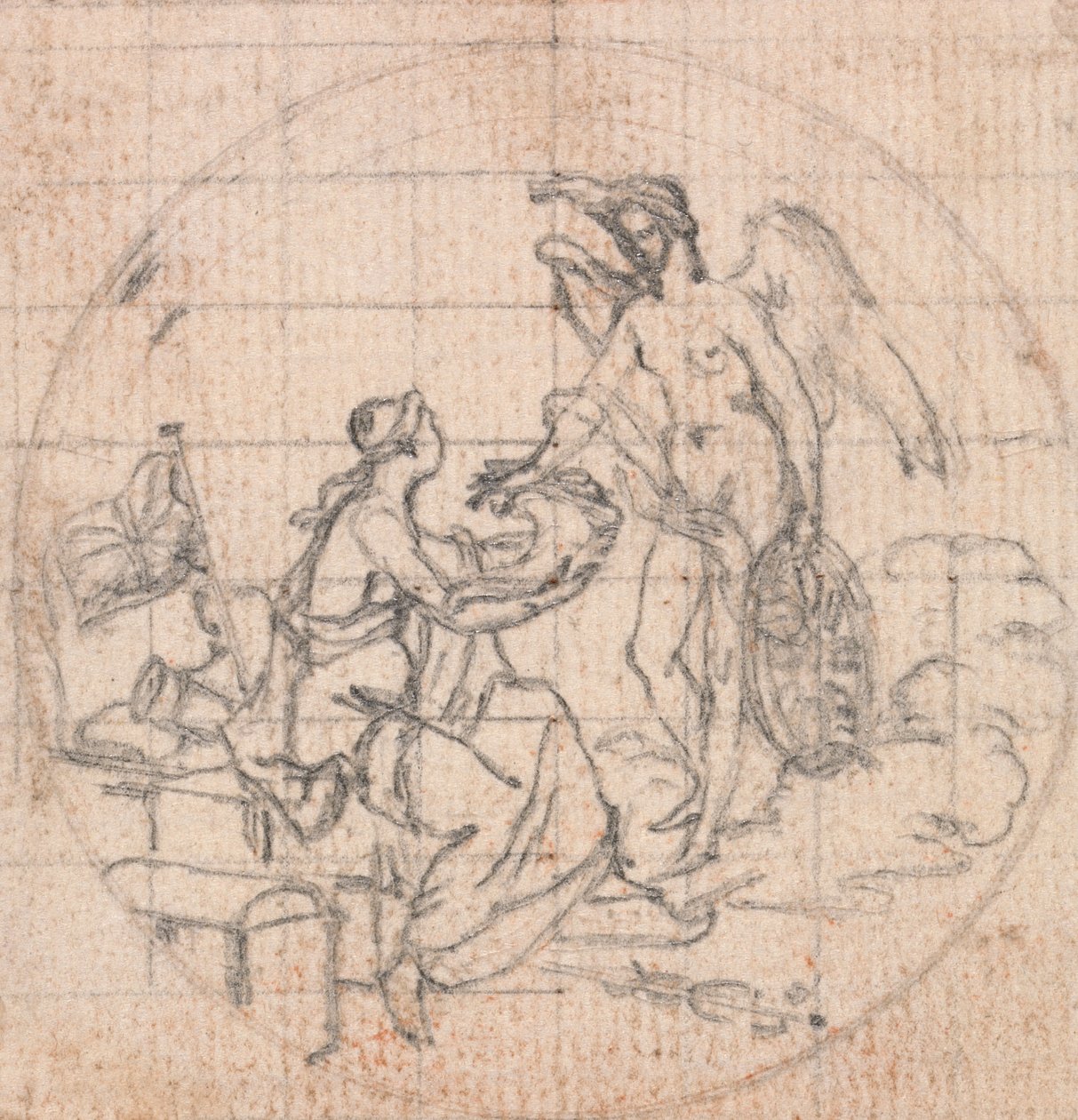 Ontwerp voor een Medaille: Figuur van Britannia (?) en Fortuna (?) of Overwinning (?) door Hubert Francois Gravelot