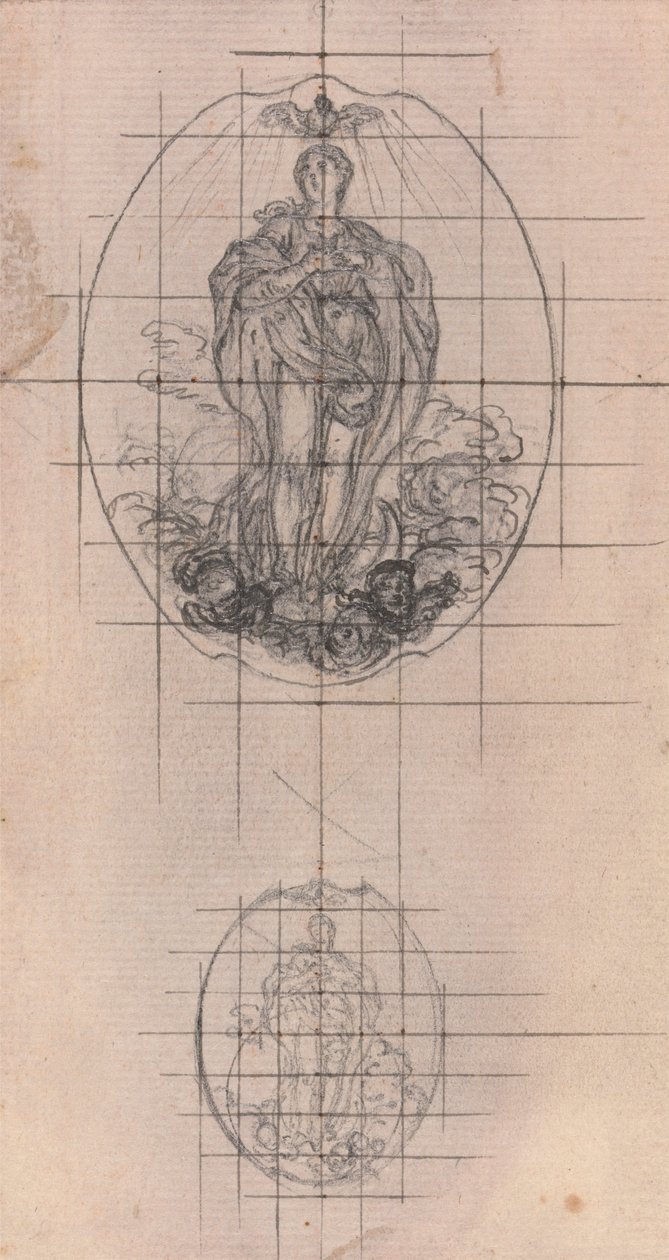 Ontwerp voor een medaille: figuur van de Maagd door Hubert Francois Gravelot