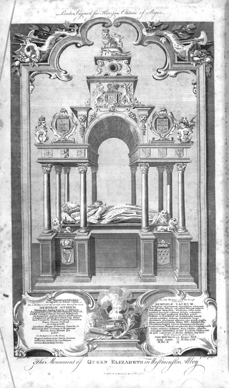 Het Monument van Koningin Elizabeth in Westminster Abbey, illustratie uit Rapin