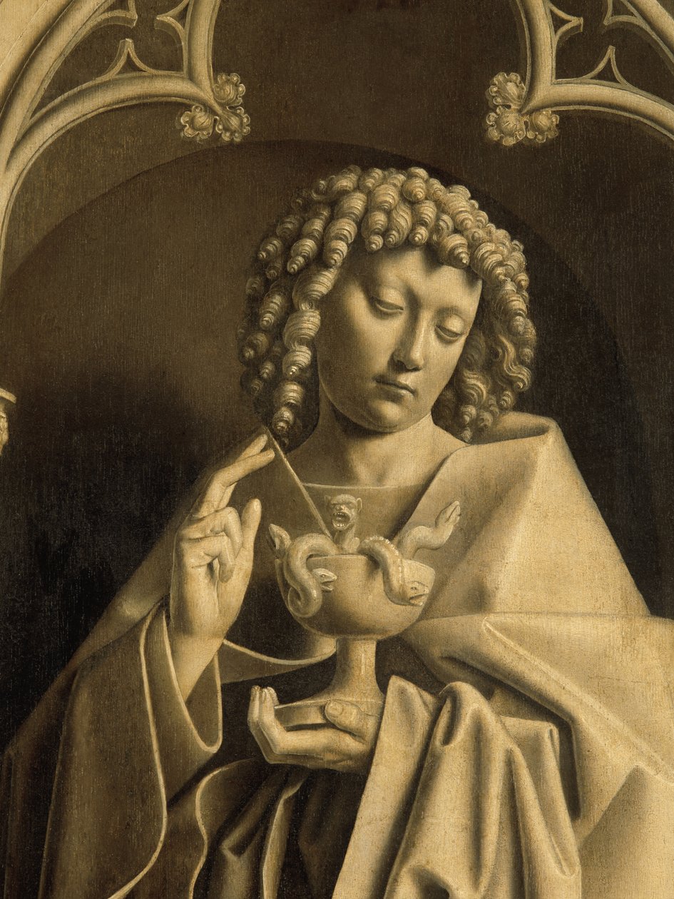 Johannes de Apostel, detail van het Gentse altaarstuk, gesloten door Hubert & Jan van (1390-1441) Eyck
