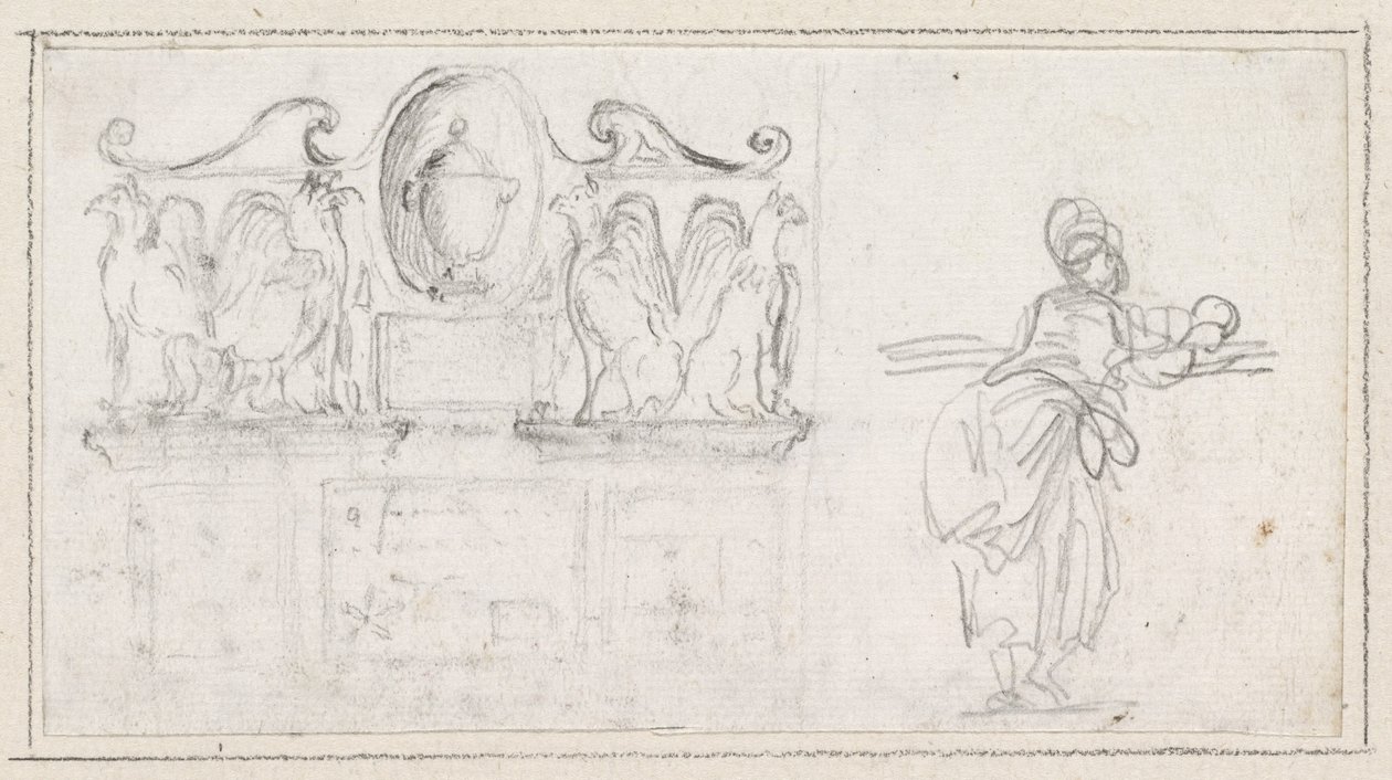 Een Decoratief Beeldhouwwerk met een Vrouw van Achteren Gezien door Hubert Robert