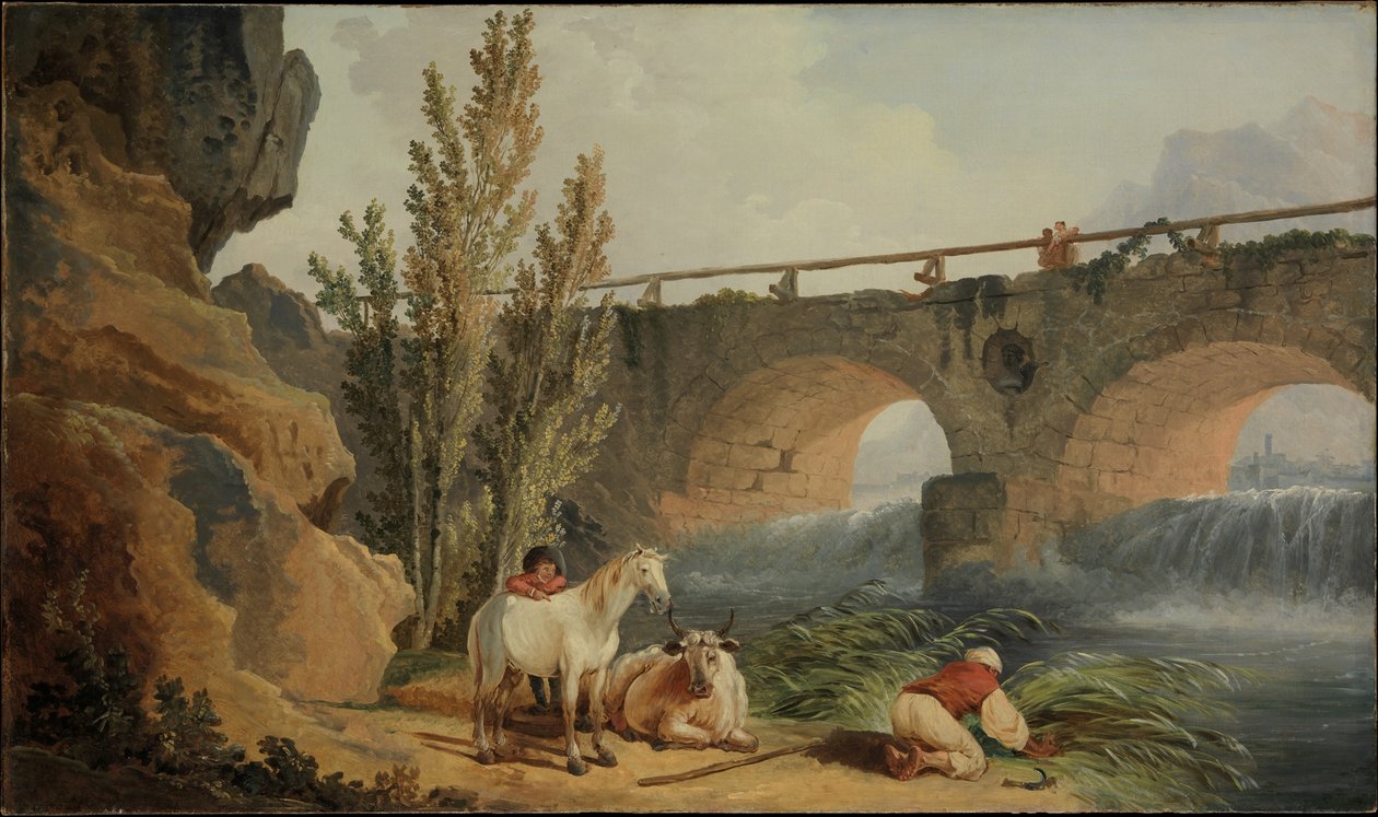 Brug over een waterval door Hubert Robert