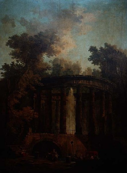 Capriccio van een Fontein in een Circulaire Colonnade door Hubert Robert