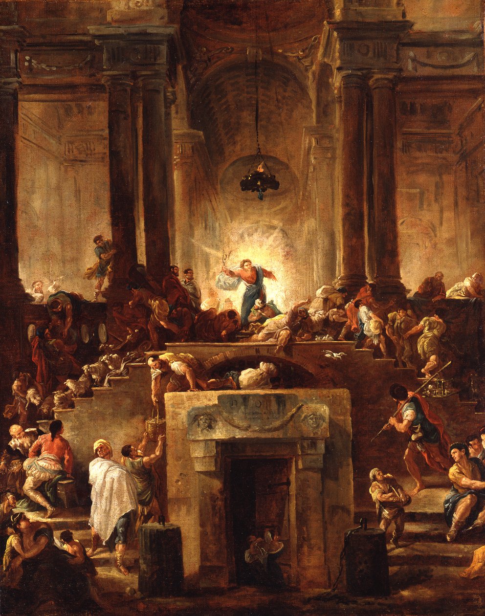 Christus verdrijft de geldwisselaars uit de tempel door Hubert Robert