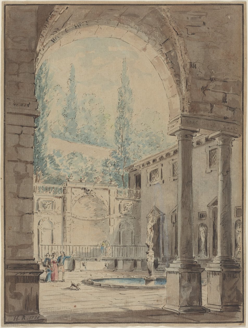 Binnenplaats van de Villa Pliniana door Hubert Robert