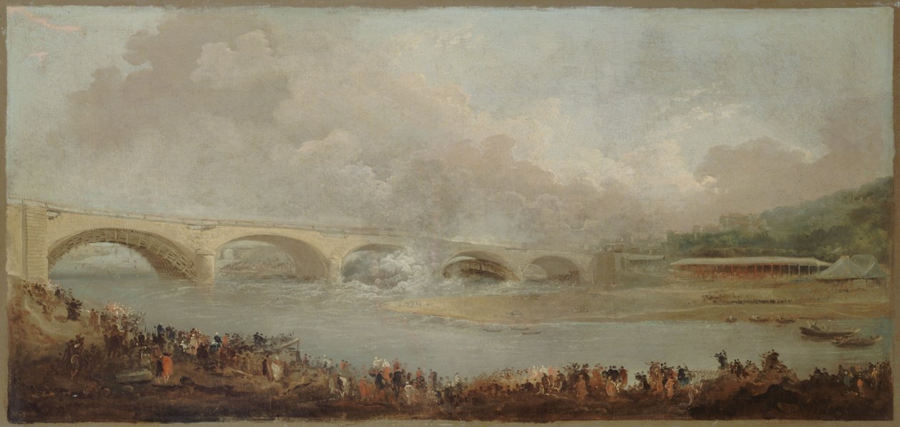 Frans: Le décintrement du pont de Neuilly, le 22 septembre 1772 door Hubert Robert