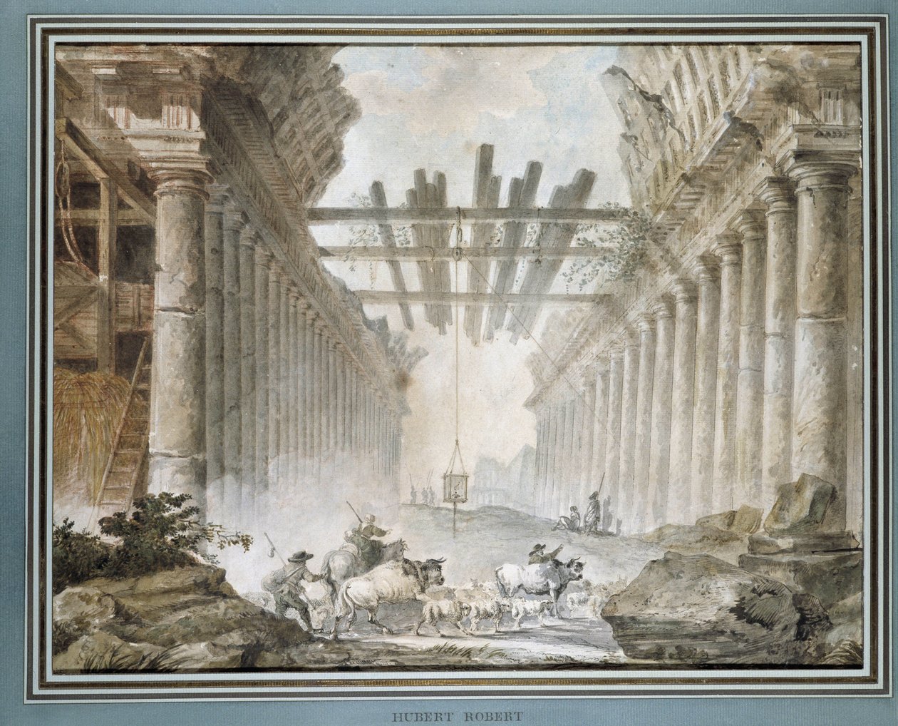 Kudde in de ruïnes van een tempel door Hubert Robert