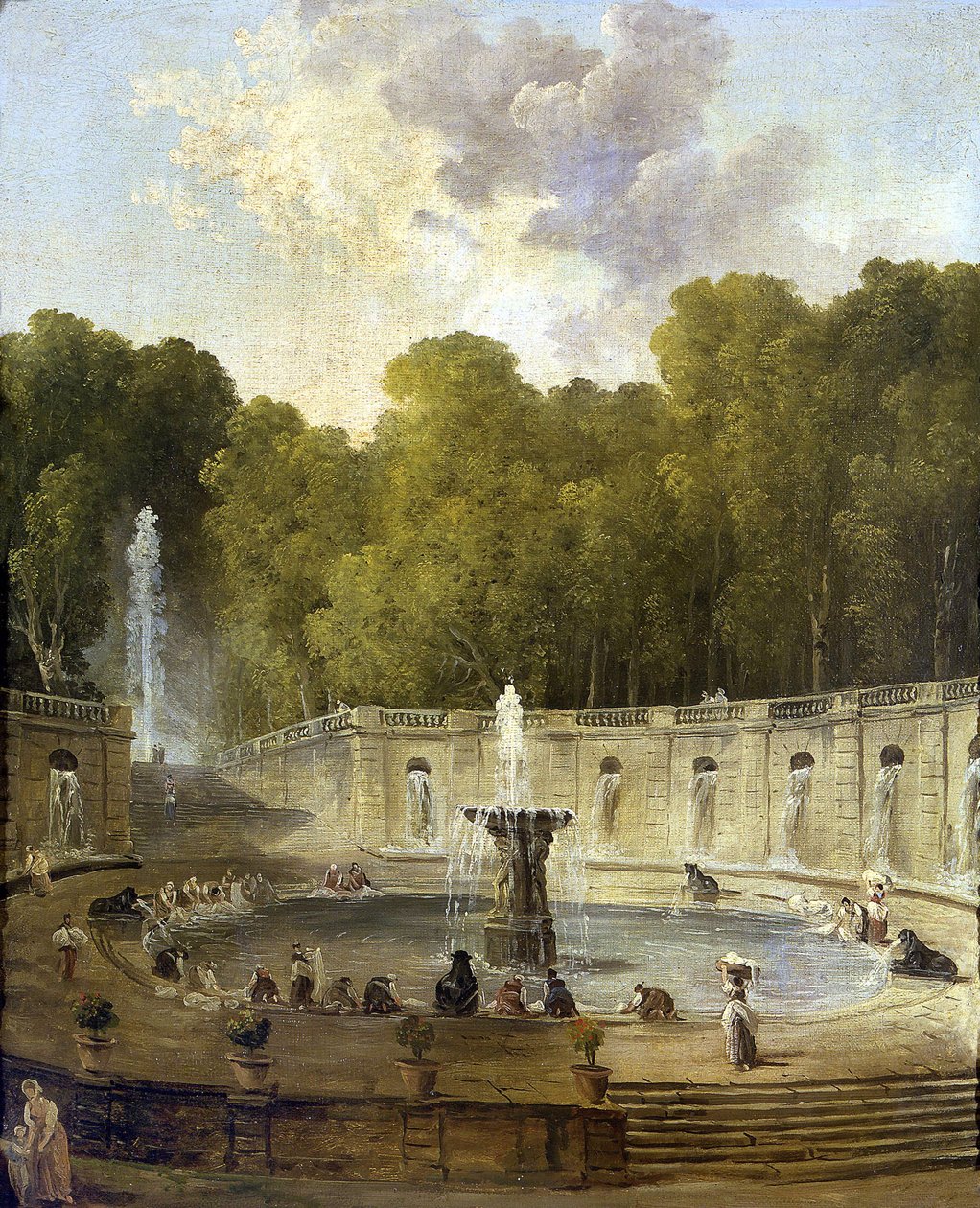Wasvrouwen in een park door Hubert Robert