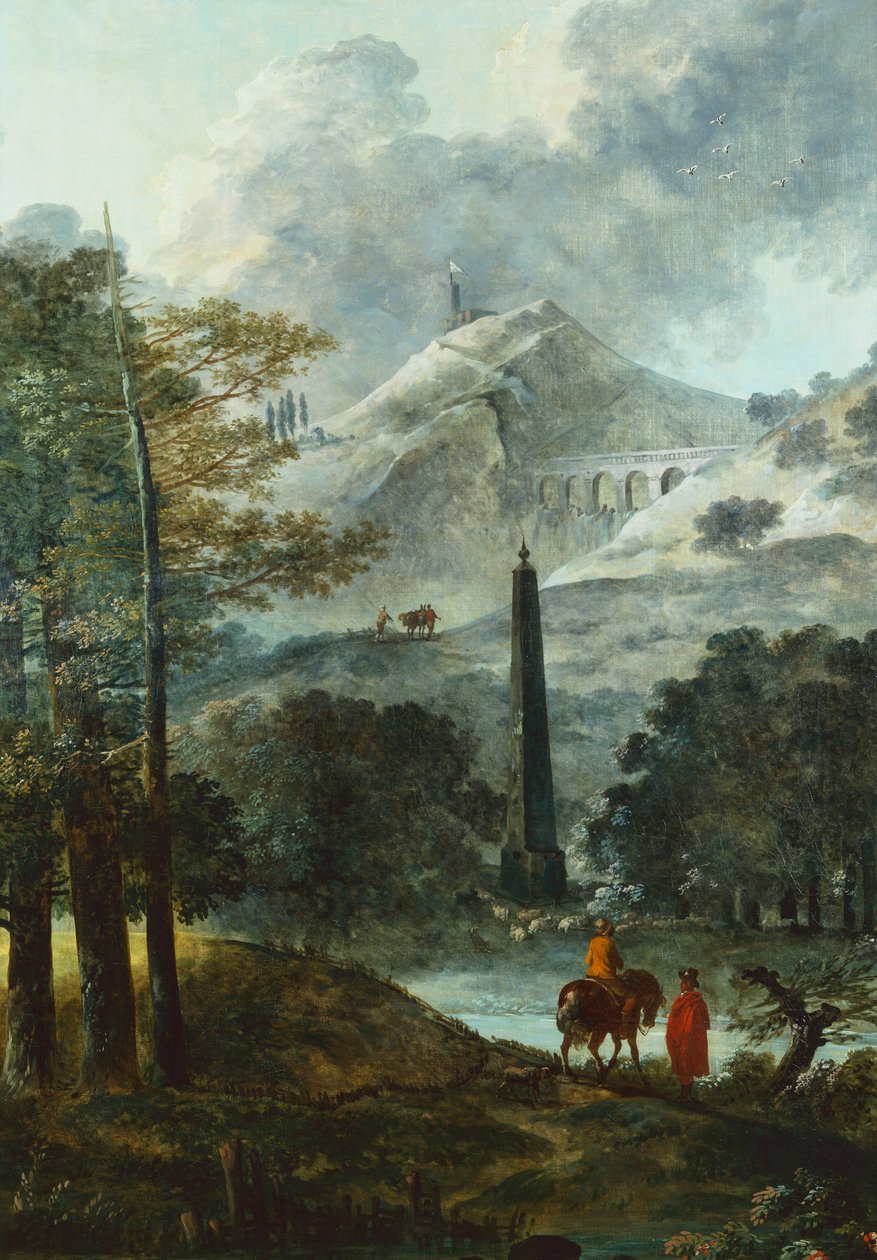 Berglandschap met een Obelisk door Hubert Robert