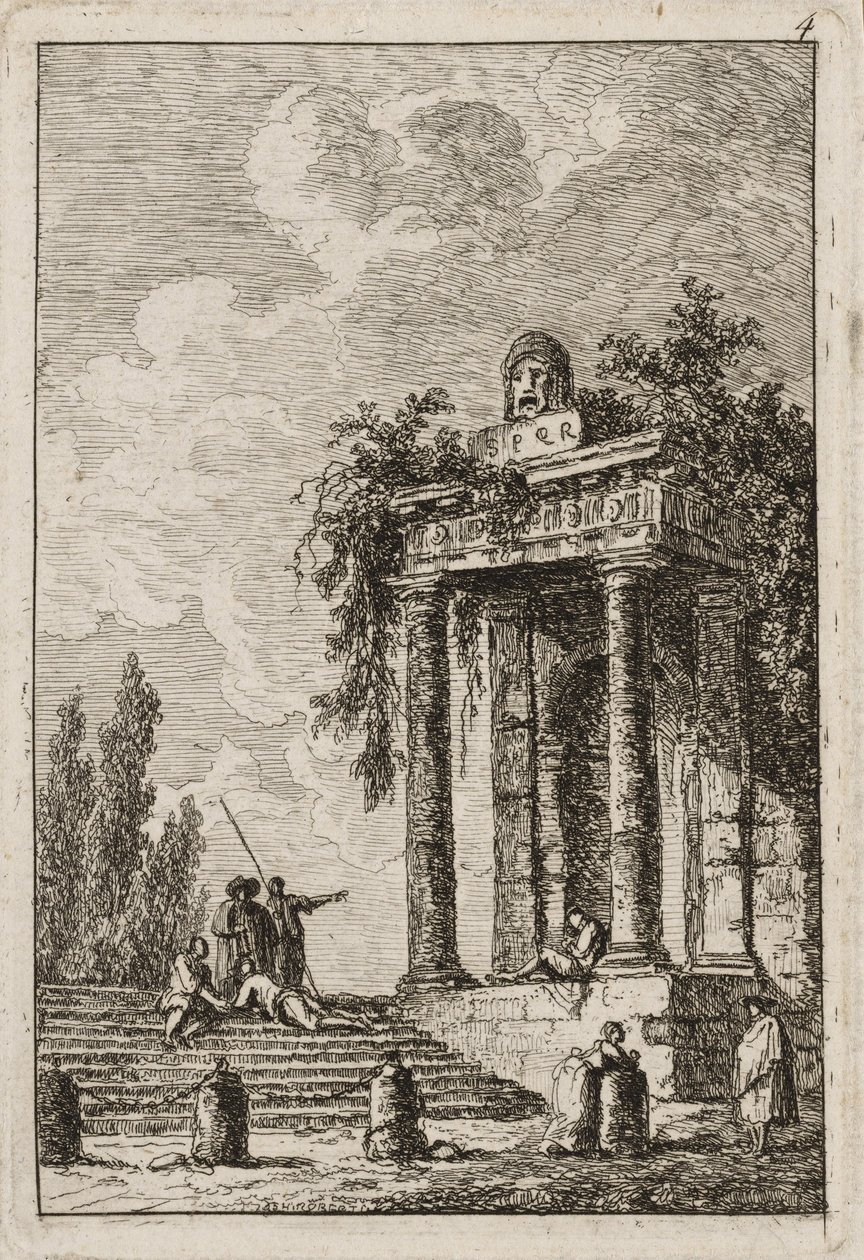 Plaat Vier uit Avonden in Rome, 1763-64 door Hubert Robert