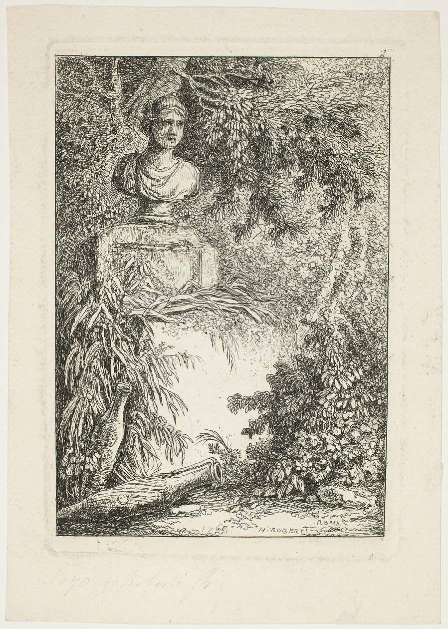 De Buste, plaat twee uit Les Soirées de Rome door Hubert Robert