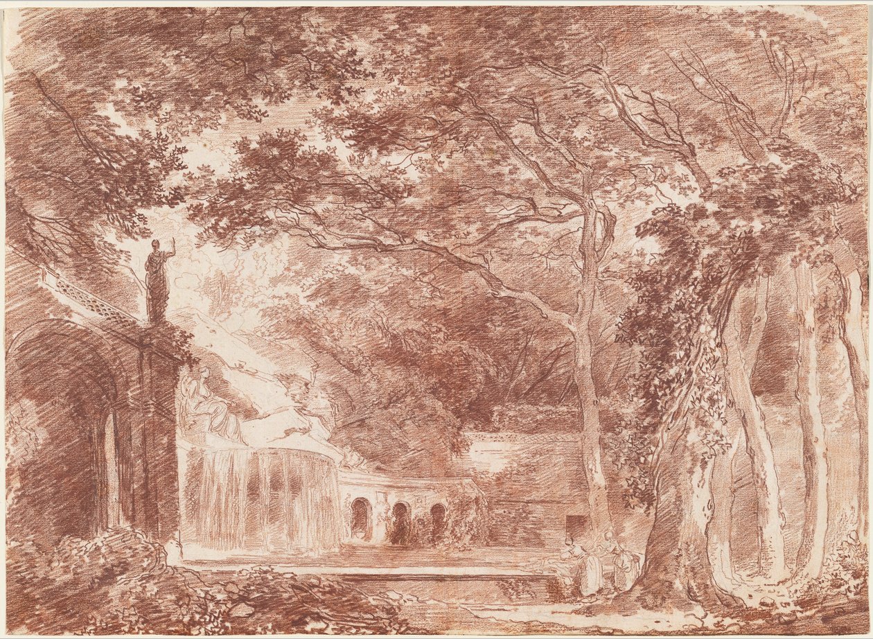 De ovale fontein in de tuinen van de Villa d
